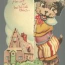 Vintage Fold Out Valentine with Dog My Heart is Behind This, My Valentine