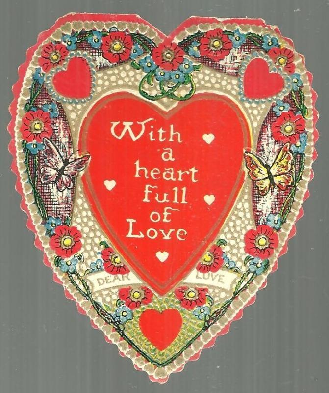 Vintage Heart Shaped Valentine Card with Butterflies A Heart Full of Love