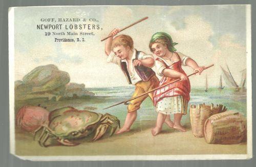 Victorian Trade Card for Goff Hazard Newport Lobster Providence, RI Girl and Boy