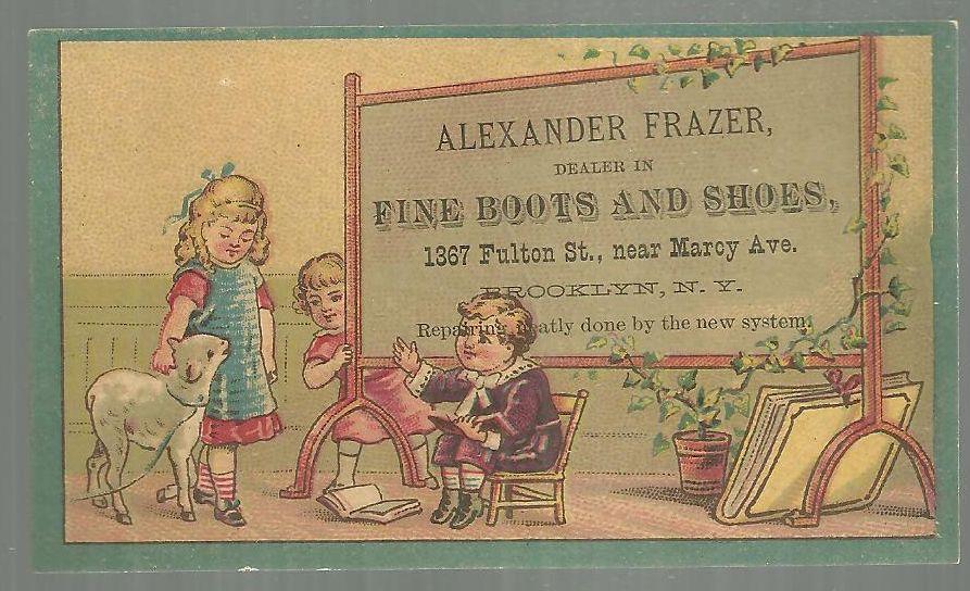 Victorian Trade Card for Alexander Frazer Fine Boots with School Children