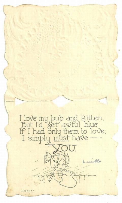 Vintage Valentine Card with Girl and Her Kitty and Pup I Simply Must Have You