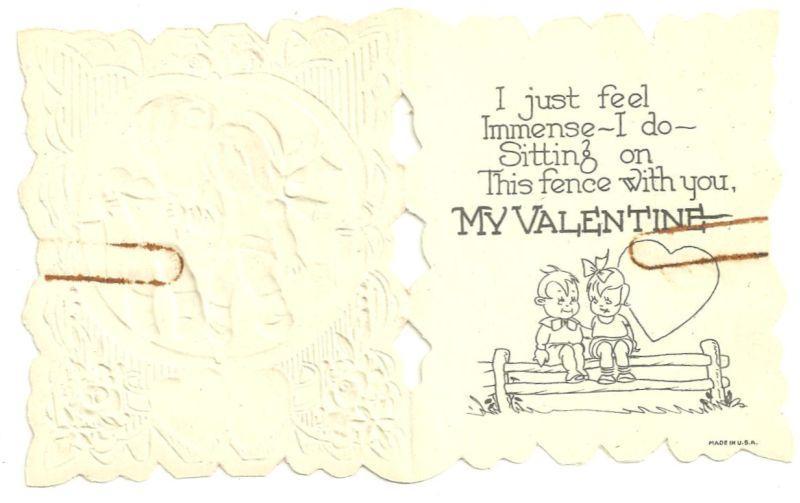 Vintage Valentine Card with Girl and Boy Sitting on Fence