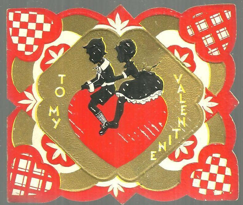 Vintage Valentine Card with Boy and Girl Silhouette To My Valentine