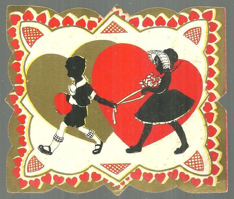 Vintage Valentine Card with Boy and Girl Silhouette To My Valentine