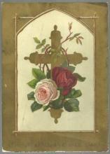 Victorian Easter Card with Gold Cross with Roses and Easter Poem