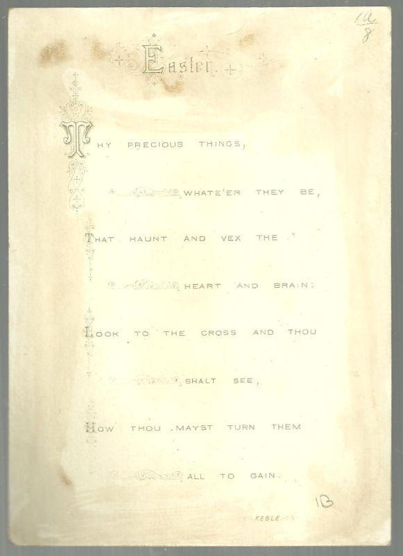Victorian Easter Card with Gold Cross with Roses and Easter Poem