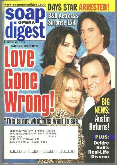 Soap Opera Digest March 29, 2005 Love Gone Wrong on Days of Our Lives on Cover