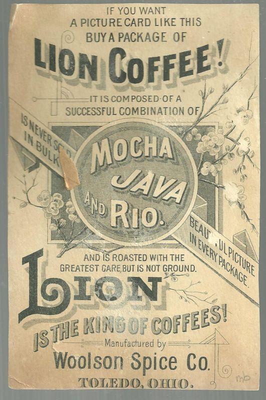 Victorian Trade Card For Lion Coffee Easter Greeting with Birds and Lilies