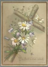 Victorian Prayer Card with Cross and Daisies The Lord is Risen Indeed St. Luke