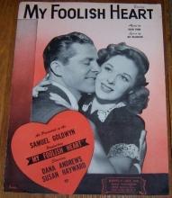 My Foolish Heart Starring Dana Andrews and Susan Hayward 1949 Sheet Music