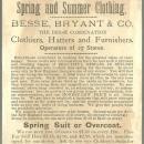 Victorian Trade Card for Besse, Bryant & Co. Spring and Summer Clothing Bluejay