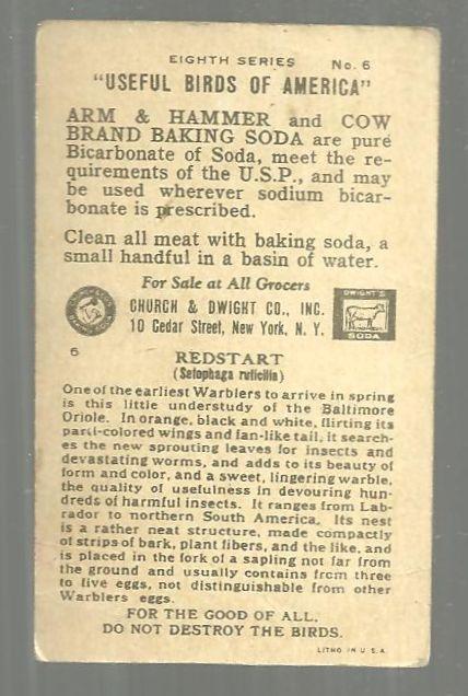 Victorian Trade Card for Arm and Hammer Useful Birds of America Redstart 8th Series #5