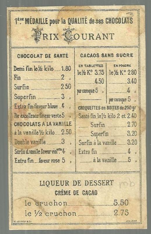 Victorian Trade Card for Chocolat Ibled with Stamp, Crest and Flag for Espagne