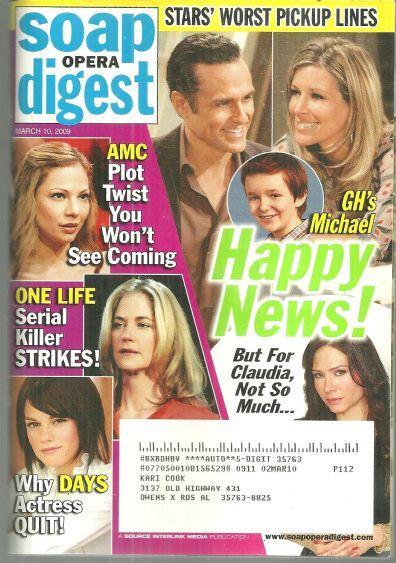 Soap Opera Digest Magazine March 10, 2009 Happy News On GH on the Cover