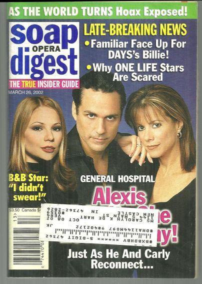 Soap Opera Digest March 26, 2002 Alexis, Carly and Sonny from General Hospital