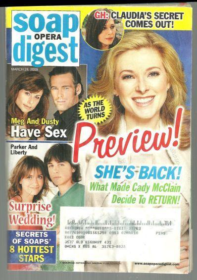 Soap Opera Digest Magazine March 24, 2009 As the World Turns Preview on Cover
