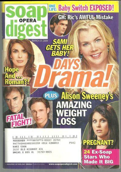 Soap Opera Digest Magazine March 31, 2009 Days Drama on the Cover