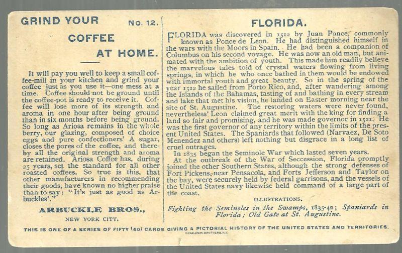 Victorian Trade Card for Arbuckle Bros. Coffee State of Florida