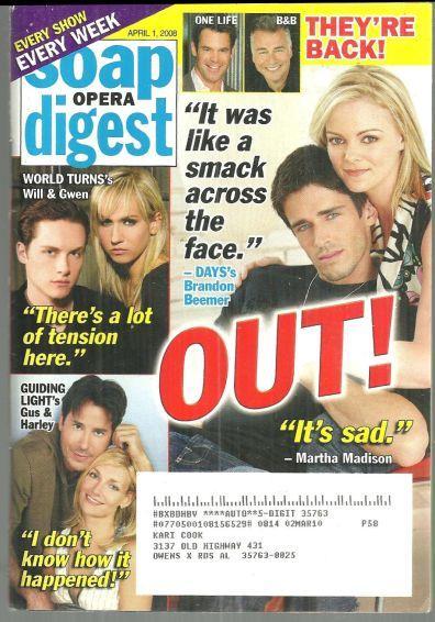 Soap Opera Digest Magazine April 1, 2008 Shawn and Belle Say Goodbye