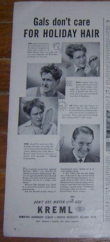 1941 Kreml Life Magazine Advertisement Gals Don't Care For Holiday Hair