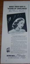 1947 Kreml Shampoo Life Magazine Advertisement with Miss Carolyn Cross Model