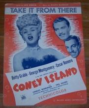Take It from There Sung by Betty Grable in Coney Island 1942 Sheet Music