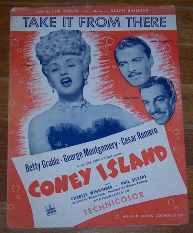 Take It from There Sung by Betty Grable in Coney Island 1942 Sheet Music