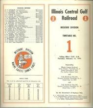 Illinois Central Gulf Railroad Missouri Division Timetable No. 1 February 1974