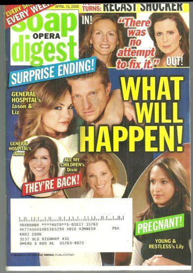 Soap Opera Digest Magazine April 15, 2008 What Will Happen on the Cover