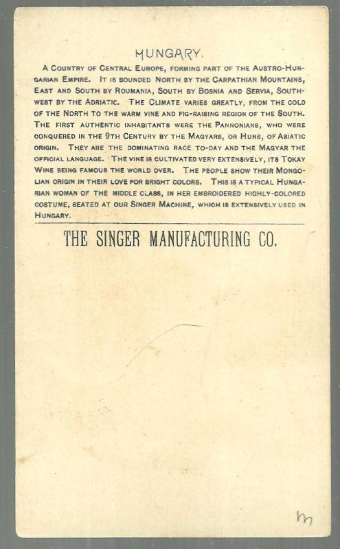 Victorian Trade Card for Singer Sewing Machine with Hungarian Woman Sewing