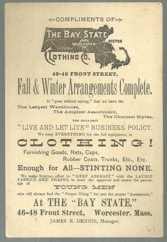 Victorian Trade Card for The Bay State Clothing Company With Sailboat