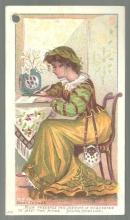 Victorian Trade Card for Edward Ridley with Lovely Lady Writing a Letter