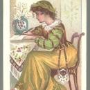 Victorian Trade Card for Edward Ridley with Lovely Lady Writing a Letter