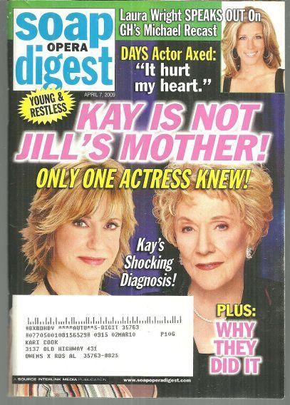 Soap Opera Digest Magazine April 7, 2009 Kay is Not Jill's Mother on the Cover