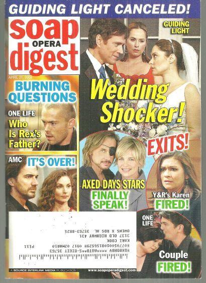 Soap Opera Digest April 21, 2009 Guiding Light Wedding Shocker on Cover