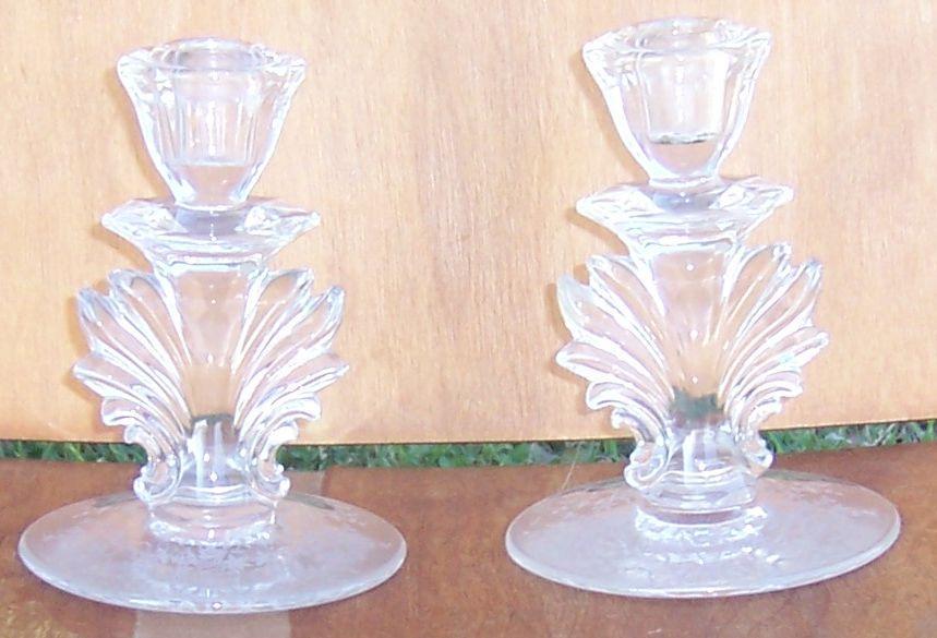 Vintage Pair of Fostoria Corsage Etched Candlesticks