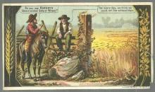 Victorian Trade Card For Hornby's Steamed Cooked Oats with Two Farmers in Field