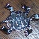 Vintage Silver Tone Turtle with Green Rhinestone Eyes Pin