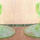 Vintage Pair of Cameo/Ballerina Etched Green Glass Candlesticks