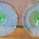Vintage Pair of Cameo/Ballerina Etched Green Glass Candlesticks