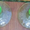 Vintage Pair of Cameo/Ballerina Etched Green Glass Candlesticks
