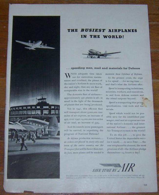 1941 Air Transport World War II Life Magazine Advertisement Save Time by Air