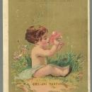 Victorian Trade Card for Excelsior Metal Polish with Baby Sniffing Flower