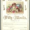 Victorian Reward of Merit. Excelsiori Certificate of Fifty Merits with Dog