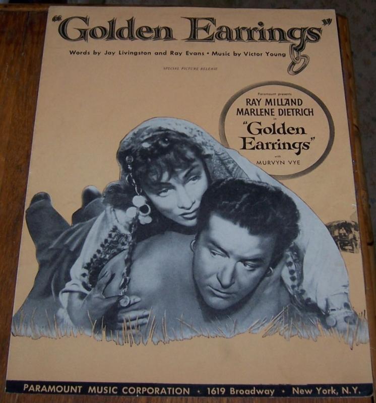 Golden Earrings Starring Ray Milland and Marlene Dietrich 1946 Sheet Music