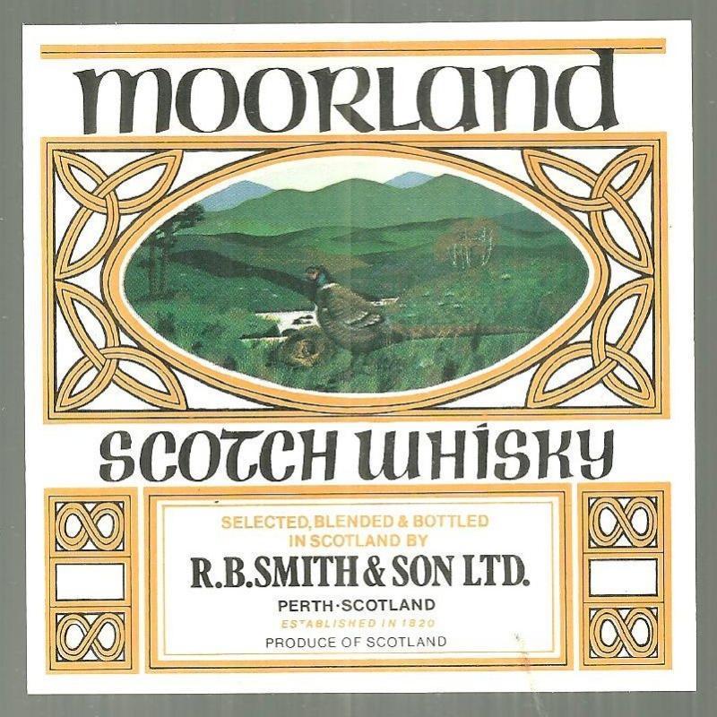 Vintage Moorland Scotch Whiskey Label with Pheasant Perth Scotland