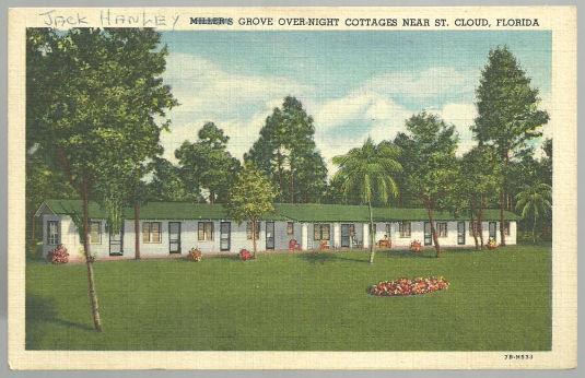 Vintage Postcard of Hanley's Grove Over-Night Rooms Cottages St. Cloud Florida