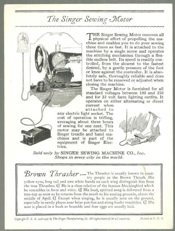 Victorian Trade Card for Singer Sewing Machine Song Birds Series Brown Thrasher