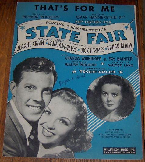 That's For Me From State Fair Starring Jeanne Crain and Dana Andrews 1945 Music