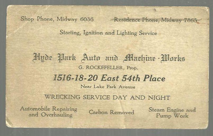 Business Card for Hyde Park Auto and Machine Works, Chicago, Illinois